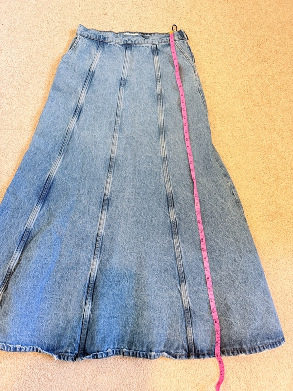 Zara High Waisted A-Line Blue Denim Long Maxi Skirt W/Front Pockets Size M - Picture 8 of 10